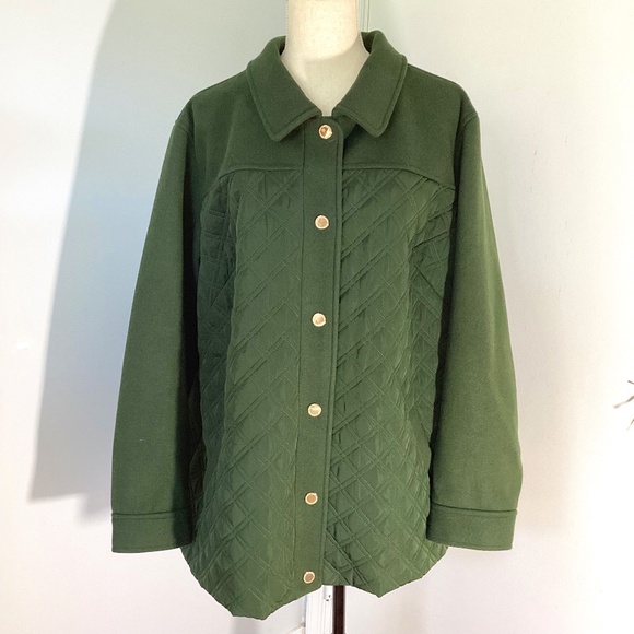 NWOT ESTATE ISAAC MIZRAHI LIVE! PLUS 2X EVERGREEN MIXED MEDIA QUILTED JACKET - Picture 1 of 11